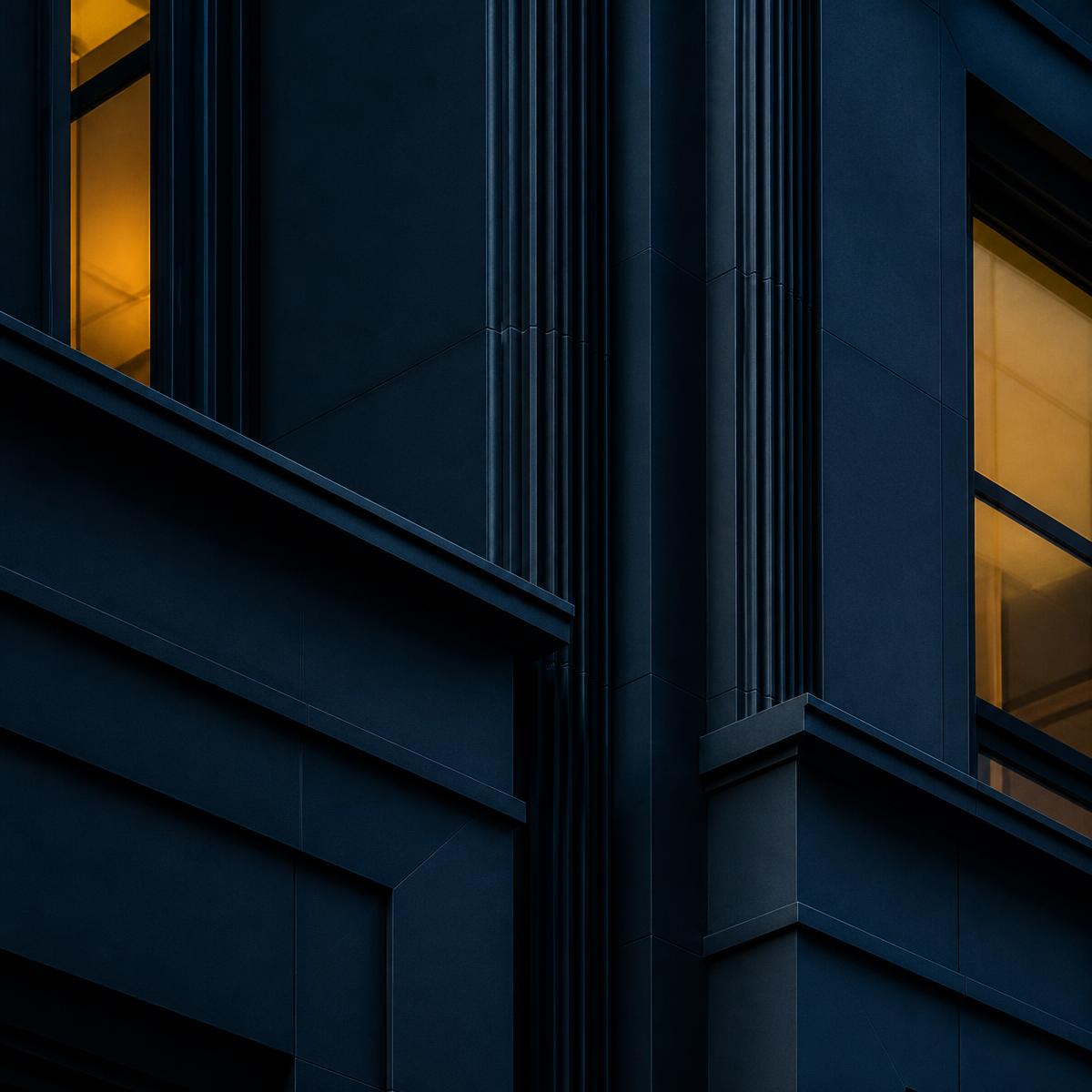 Architectural detail of a London facade at dusk